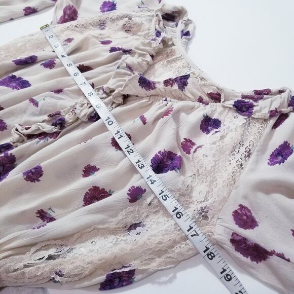 Intimately Free People Floral Print Ruffle Lace Bodysuit Blouse Long Sleeves - Picture 6 of 16